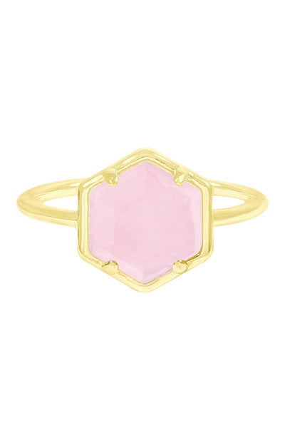 Rose Quartz Hexagon Ring - GF
