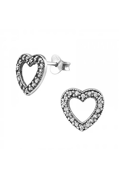Sterling Silver Heart Ear Studs With Cubic Zirconia - SS
