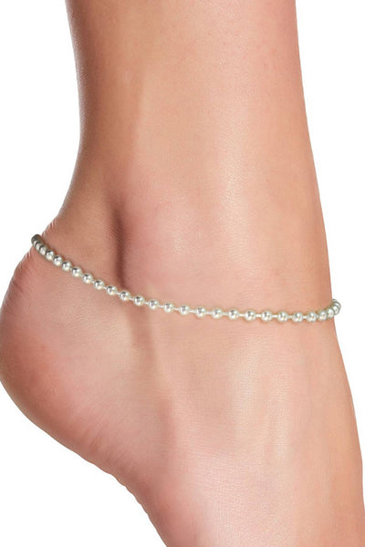 Silver Plated 2mm Bead Chain Anklet - SP