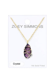 Lavender Crystal Wire Wrapped Pendant Necklace - GF