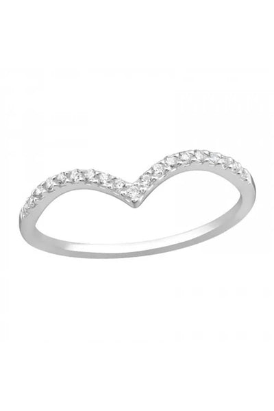 Sterling Silver Curved Band Ring With CZ - SS
