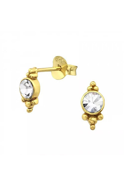 Sterling Silver Antique Ear Studs With Crystal - VM