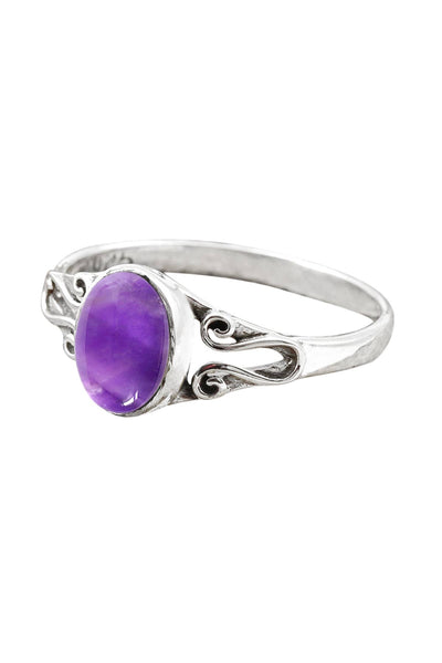 Sterling Silver & Amethyst Bali Scroll Filigree Ring - SS