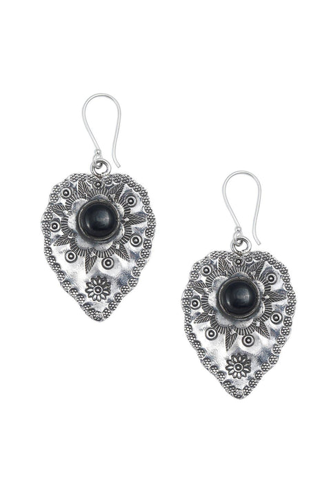 Onyx Hammered Drop Earrings - SF