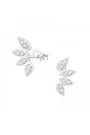 Sterling Silver Leaf Ear Studs With Cubic Zirconia - SS
