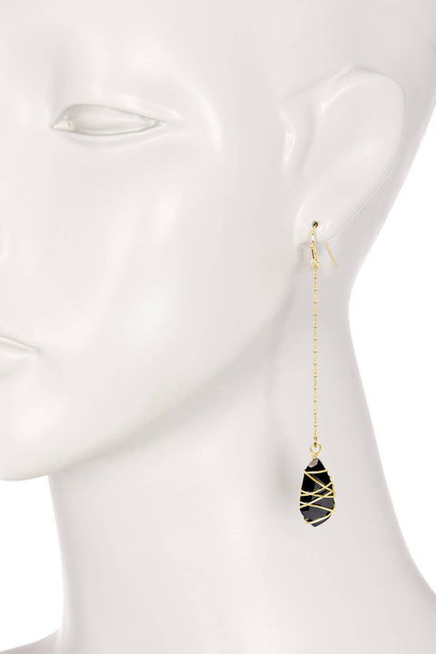Black Crystal Wire Wrapped Dangle Earrings - GF