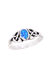 Blue Created Opal & Sterling Silver Celtic Ring - SS