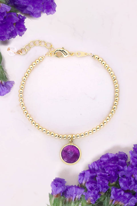 Amethyst Beaded Charm Bracelet - GF