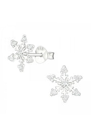 Sterling Silver Snowflake Ear Studs With Cubic Zirconia - SS