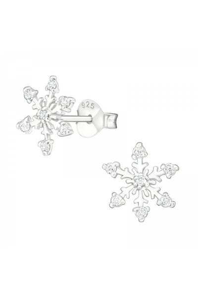Sterling Silver Snowflake Ear Studs With Cubic Zirconia - SS