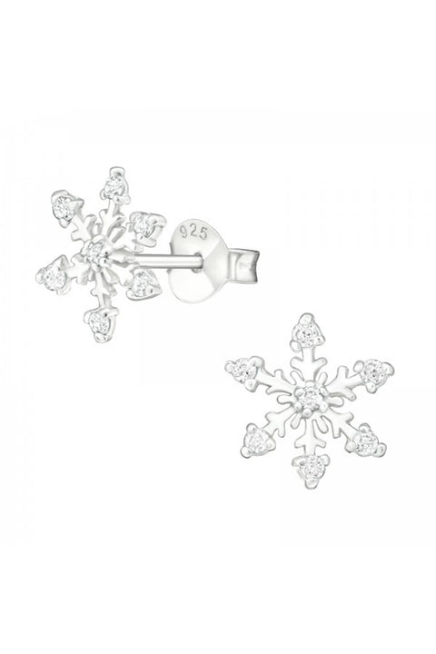 Sterling Silver Snowflake Ear Studs With Cubic Zirconia - SS