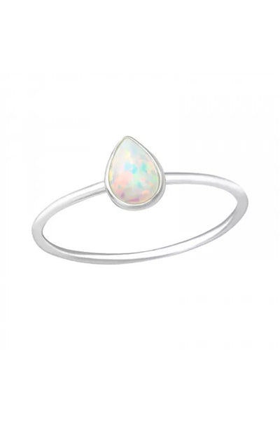 Sterling Silver Pear Ring With Snow Opal - SS