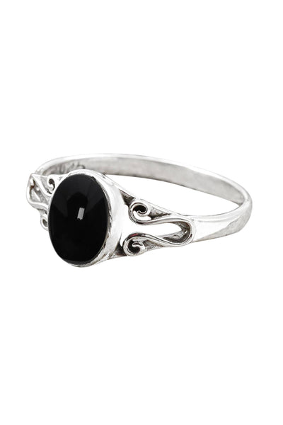 Sterling Silver & Black Onyx Bali Scroll Ring - SS