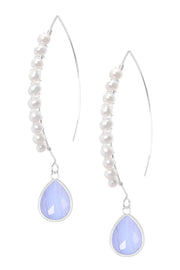 Blue Lace Agate & Sterling Silver Threader Earrings - SS