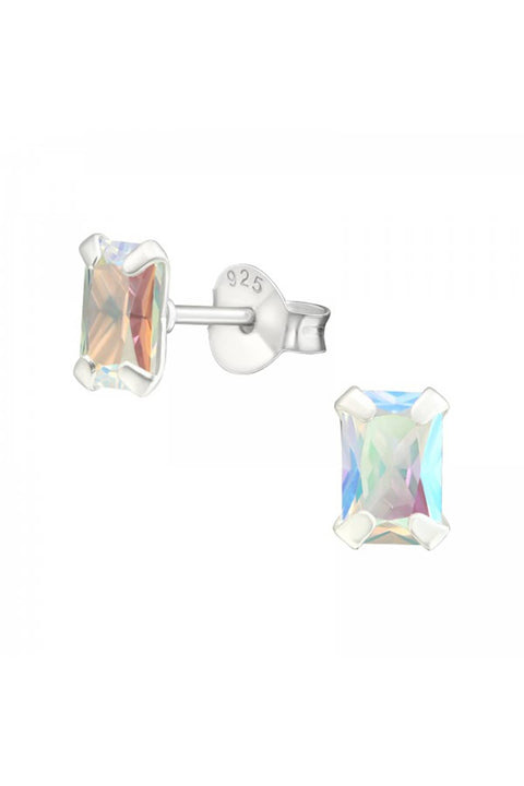 Sterling Silver Baguette 4x6mm Ear Studs With CZ - SS