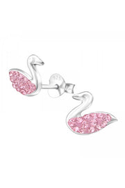 Children's Sterling Silver Swan Ear Studs With Crystals - SS