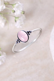 Sterling Silver & Rose Quartz Oval Cabochon Ring - SS