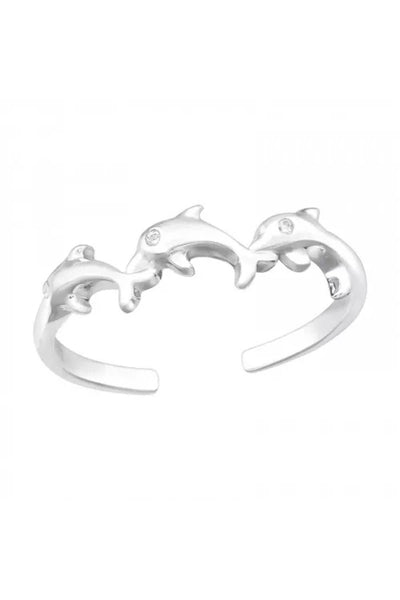 Sterling Silver Adjustable Dolphin Ring With CZ - SS