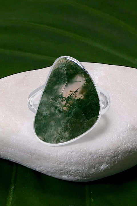 Moss Agate Fancy Cut Statement Ring - SF