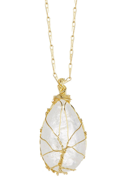 Crystal Quartz Hand Wrapped Aria Pendant Necklace - GF