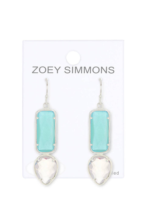 Amazonite & Moonstone Crystal Hanging Post Earrings - SF