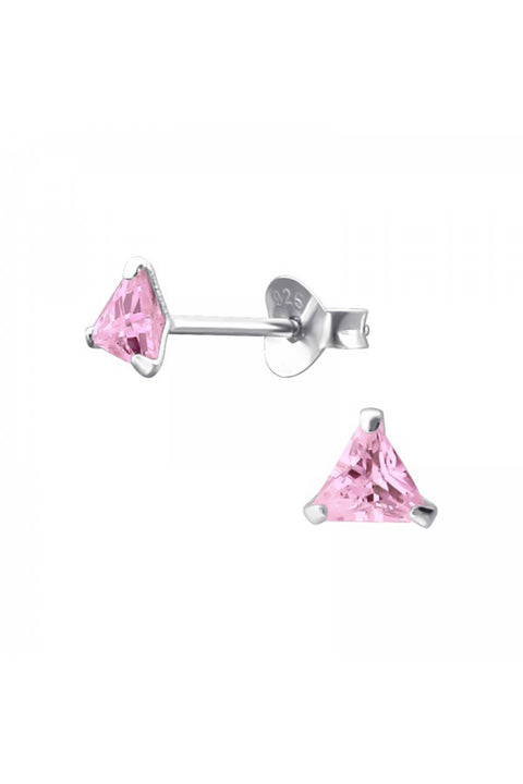 Sterling Silver Triangle 4mm Ear Studs With CZ - SS