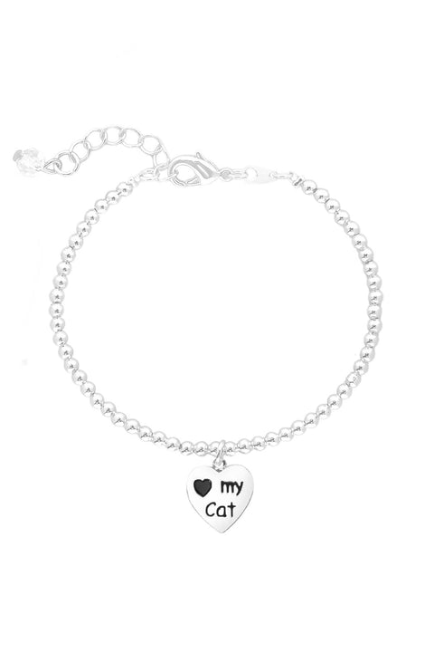 I Love My Cat Charm Beaded Bracelet - SF