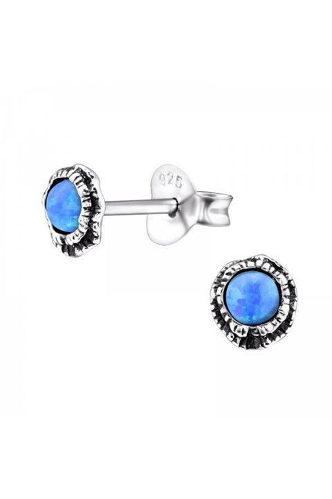 Sterling Silver Shell Ear Studs With Opal - SS