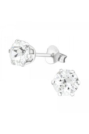 Sterling Silver Round Ear Studs With Genuine Crystals - SS
