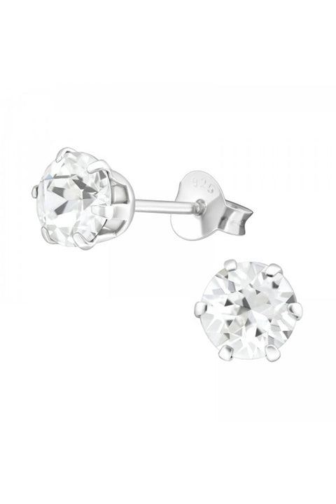 Sterling Silver Round Ear Studs With Genuine Crystals - SS