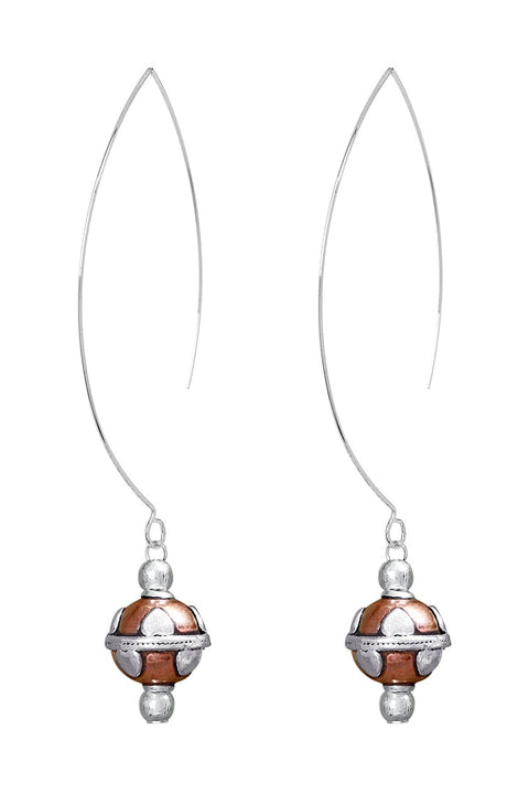 Copper & Silver Beaded Threader Drop Earrings - SF