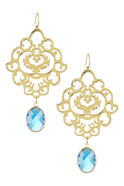 Blue Crystal Statement Earrings - GF