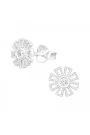 Sterling Silver Flower Ear Studs With Cubic Zirconia - SS