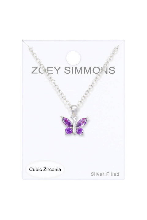 Amethyst CZ Butterfly Pendant Necklace - SF