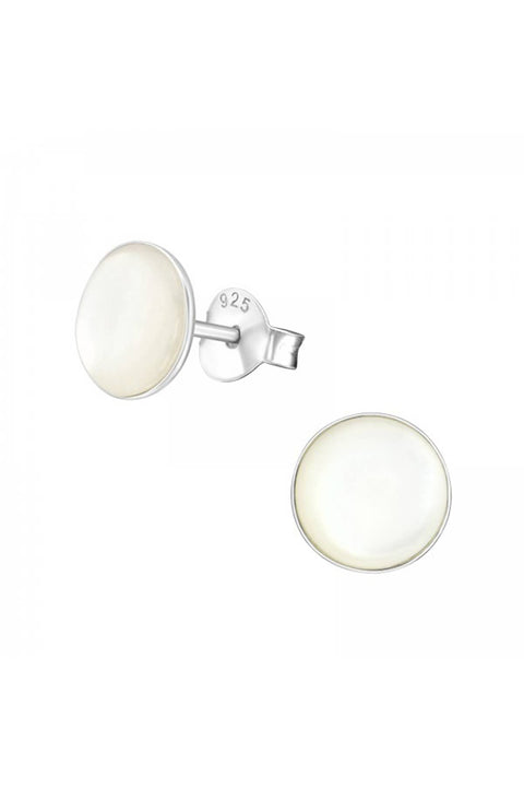 Sterling Silver Round Ear Studs With Imitation Stone - SS