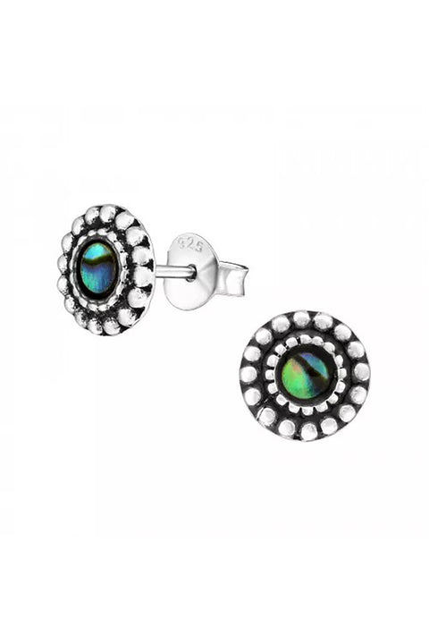 Sterling Silver Round Ear Studs & Imitation Stone - SS