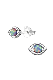 Sterling Silver Evil Eye Ear Studs With Opal - SS