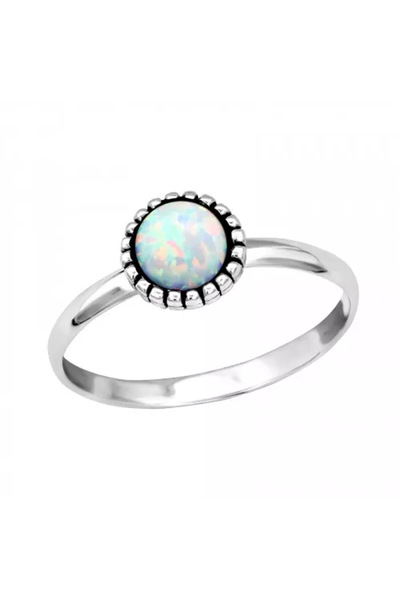 Sterling Silver Round Ring With Fire Snow Opal - SS