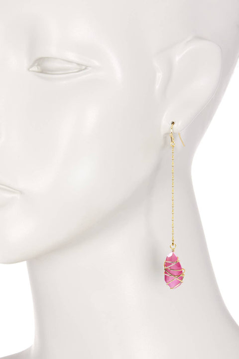 Pink Cat's Eye Wire Wrapped Dangle Earrings - GF