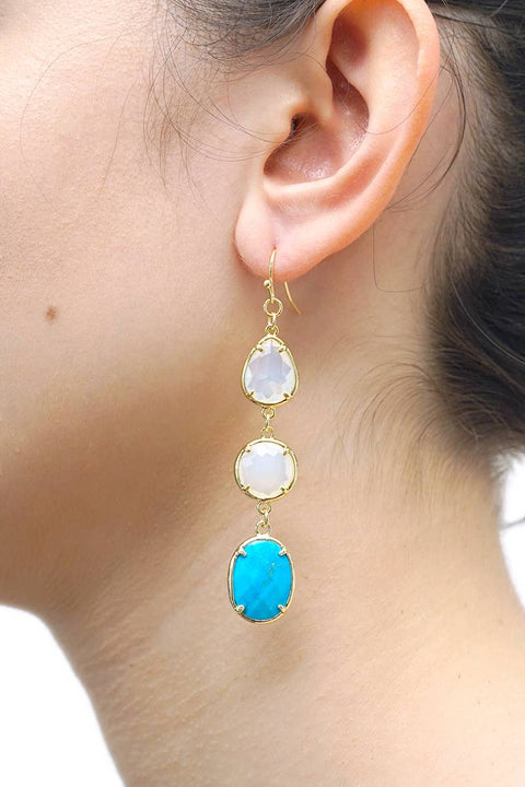 Turquoise & Moonstone Crystal Drop Earrings - GF