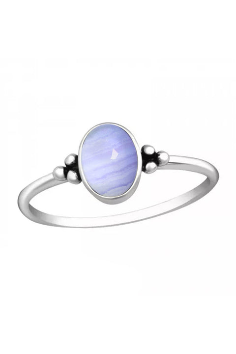 Sterling Silver & Blue Lace Agate Oval Cabochon Ring - SS