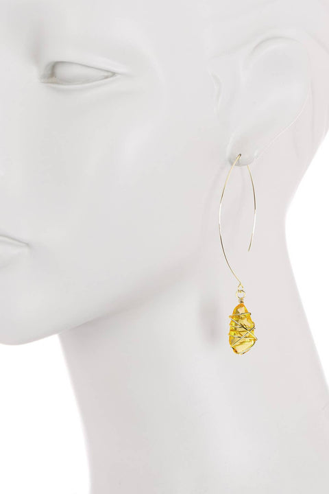 Lemon Crystal Wire Wrapped Threader Earrings - GF