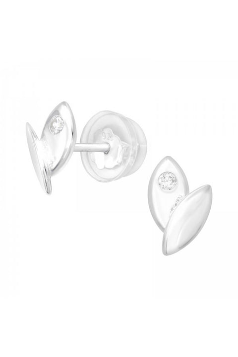 Premium Children's Sterling Silver Leaf Ear Studs & CZ - SS