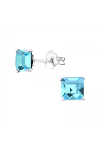 Sterling Silver Square 6mm Ear Studs With Crystals - SS