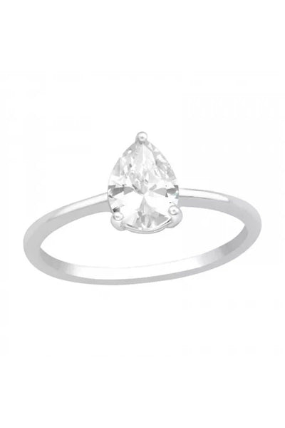 Sterling Silver Pear Cut Solitaire Ring With CZ - SS