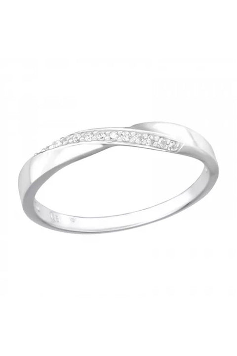 Sterling Silver Scroll Band Ring With CZ - SS
