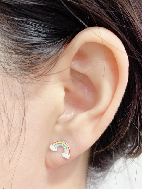 Sterling Silver Rainbow Ear Studs with Epoxy - SS