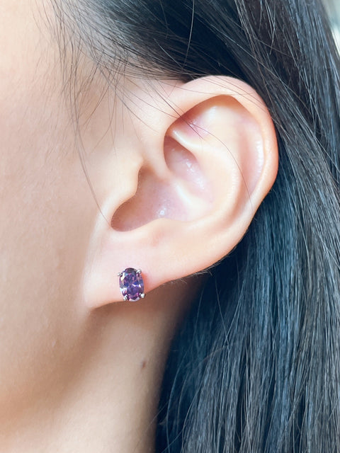 Sterling Silver & Amethyst CZ Post Earrings - SS