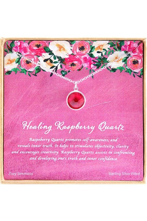 'Healing Raspberry Quartz' Boxed Charm Necklace - SF