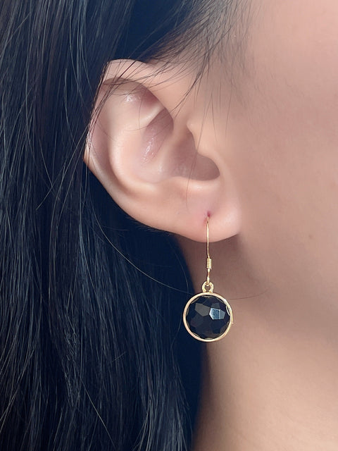 Black Onyx Fancy Cut Round Earrings - GF